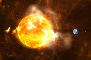 The sun producing solar flares
