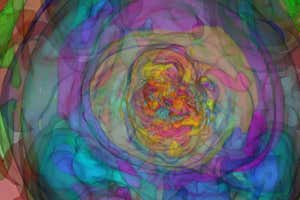 https://www.nersc.gov/news-publications/nersc-news/science-news/2020/worlds-first-3d-simulations-reveals-the-physics-of-superluminous-supernovae/ Turbulent core of magnetar bubble inside the superluminous supernovae. Color coding shows the densities. The magnetar is located at the center of this image. Strong turbulence is caused by the radiation from the central magnetar. (Image by Ken Chen)